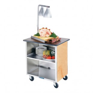 Lakeside 646HRM Heavy-Duty Stainless Steel Three Shelf Flat Top Utility Cart with Enclosed Base and Hard Rock Maple Finish - 22