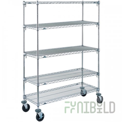 Metro 5A356BC Super Adjustable Chrome 5 Tier Mobile Shelving Unit with Rubber Casters - 18