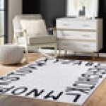 Abani Parker Collection 4' x 6' Cream / Black Contemporary Alphabet Area Rug Abani Parker Collection 4' x 6' Cream / Black Contemporary Alphabet Area Rug