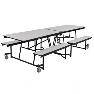 National Public Seating MTFB10-PWTMPC 10' Rectangular Fixed Bench Plywood Cafeteria Table with T-Mold Edge and Black Powder Coated Frame