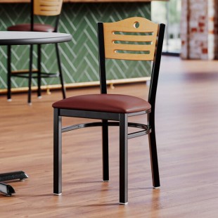 Lancaster Table & Seating Black Finish Side Chair with Burgundy Vinyl Seat and Natural Wood Back - Assembled Lancaster Table & Seating Black Finish Side Chair with Burgundy Vinyl Seat and Natural Wood Back - Assembled