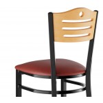 Lancaster Table & Seating Black Finish Side Chair with Burgundy Vinyl Seat and Natural Wood Back - Assembled