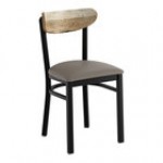 Lancaster Table & Seating Boomerang Black Finish Chair with Blue Vinyl Seat and Driftwood Back