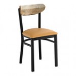 Lancaster Table & Seating Boomerang Black Finish Chair with Blue Vinyl Seat and Driftwood Back