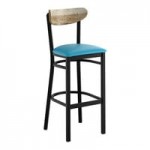 Lancaster Table & Seating Boomerang Black Finish Chair with Blue Vinyl Seat and Driftwood Back