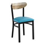 Lancaster Table & Seating Boomerang Black Finish Chair with Blue Vinyl Seat and Driftwood Back