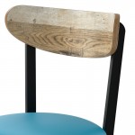Lancaster Table & Seating Boomerang Black Finish Chair with Blue Vinyl Seat and Driftwood Back