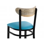 Lancaster Table & Seating Boomerang Black Finish Chair with Blue Vinyl Seat and Driftwood Back