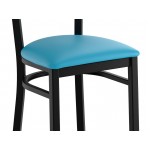 Lancaster Table & Seating Boomerang Black Finish Chair with Blue Vinyl Seat and Driftwood Back