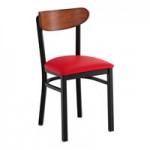 Lancaster Table & Seating Boomerang Black Finish Chair with Blue Vinyl Seat and Driftwood Back