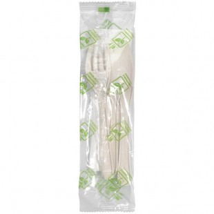 Fineline Conserveware Wrapped White PSM Flatware and Utensils Kit with Napkin - 250/Case Fineline Conserveware Wrapped White PSM Flatware and Utensils Kit with Napkin - 250/Case