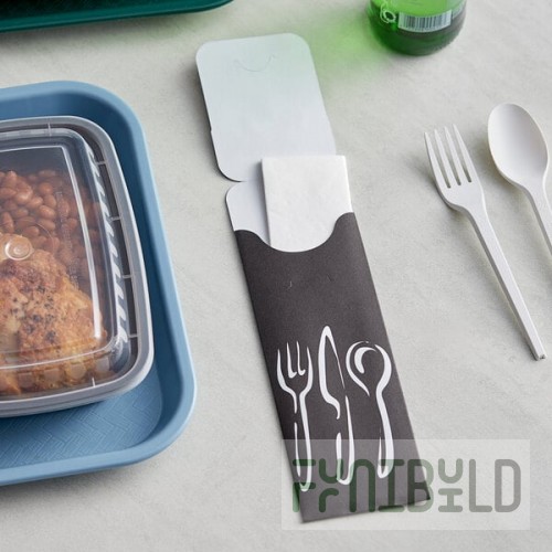 Dinex Black Bon Appetit Paper Cutlery Caddy with Napkin - 600/Case