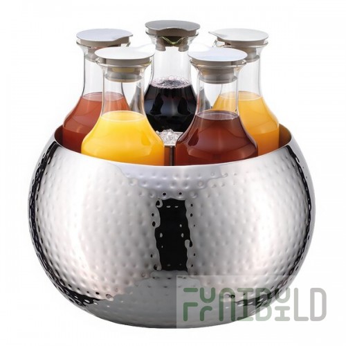Frilich ESC060E003 5-Carafe Double Wall Hammered Stainless Steel Beverage Tub Set