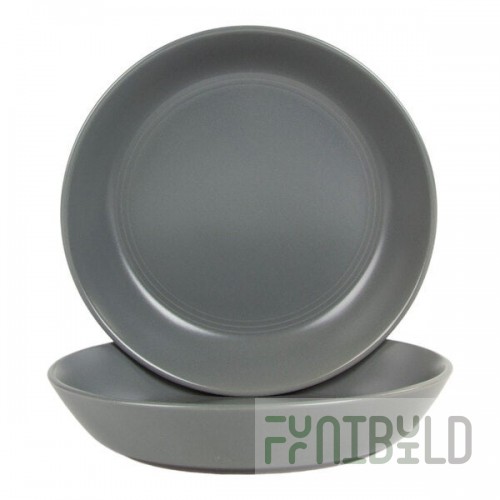 10 Strawberry Street Double Line 36 oz. Round Matte Dark Gray Stoneware Dinner Bowl - 2/Case