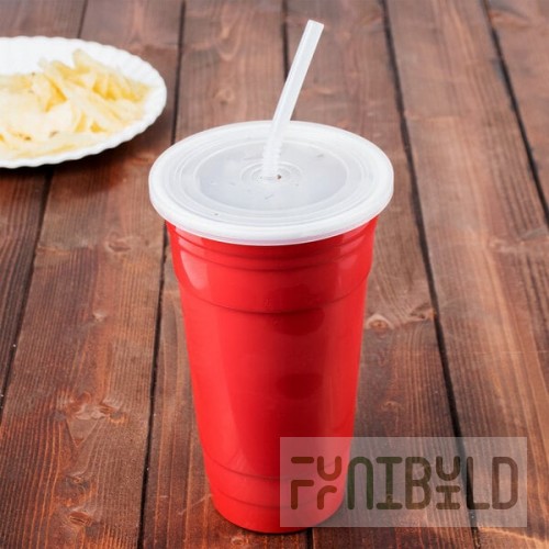 GET To-Go 32 oz. Red Customizable Plastic Reusable Tumbler, Lid, and Straw Set - 24/Case