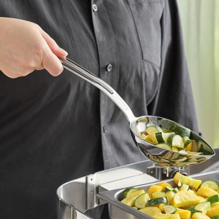 Vollrath 46731 Miramar® 6 oz. Stainless Steel Open Handle Slotted Oval Serving Spoon