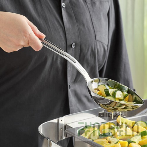 Vollrath 46731 Miramar® 6 oz. Stainless Steel Open Handle Slotted Oval Serving Spoon