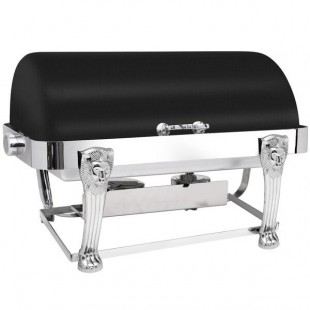 Eastern Tabletop 3114LHMB Lion Head 8 Qt. Rectangular Black Coated Stainless Steel Roll Top Chafer Eastern Tabletop 3114LHMB Lion Head 8 Qt. Rectangular Black Coated Stainless Steel Roll Top Chafer