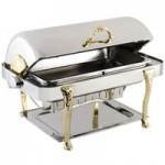 Bon Chef 17000 Elite Round 8 Qt. Dripless Round Stainless Steel with Brass Accents Roll Top Chafer with Renaissance Legs Bon Chef 17000 Elite Round 8 Qt. Dripless Round Stainless Steel with Brass Accents Roll Top Chafer with Renaissance Legs