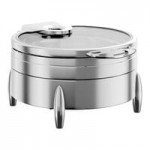Acopa Manchester 11 Qt. Round Stainless Steel Soup Induction Chafer with Glass Top and Soft Close Lid