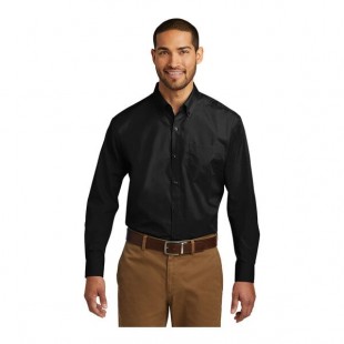 Port Authority W100 Unisex Customizable Deep Black Long Sleeve Carefree Poplin Dress Shirt with Stain Release - M