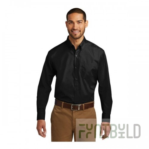 Port Authority W100 Unisex Customizable Deep Black Long Sleeve Carefree Poplin Dress Shirt with Stain Release - M