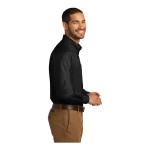 Port Authority W100 Unisex Customizable Deep Black Long Sleeve Carefree Poplin Dress Shirt with Stain Release - M