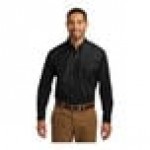 Port Authority W100 Unisex Customizable Deep Black Long Sleeve Carefree Poplin Dress Shirt with Stain Release - M