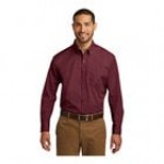 Port Authority W100 Unisex Customizable Deep Black Long Sleeve Carefree Poplin Dress Shirt with Stain Release - M