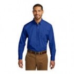 Port Authority W100 Unisex Customizable Deep Black Long Sleeve Carefree Poplin Dress Shirt with Stain Release - M