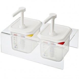 Araven 01361 5.4 Qt. Translucent Condiment Pump Dispenser and Clear Holder with (2) 1 oz. Pumps and Airtight Lids