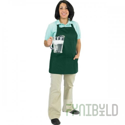 Chef Revival Hunter Green Poly-Cotton Customizable Bib Apron with 3-Compartment Pocket - 28