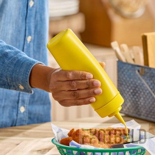 Choice 12 oz. Yellow Wide Mouth Squeeze Bottle - 6/Pack