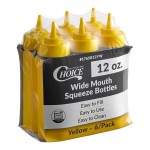 Choice 12 oz. Yellow Wide Mouth Squeeze Bottle - 6/Pack