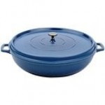 GET Heiss 7.5 Qt. Red Enamel Coated Cast Aluminum Round Brazier / Paella Pan with Lid CA-015-R/BK/CC