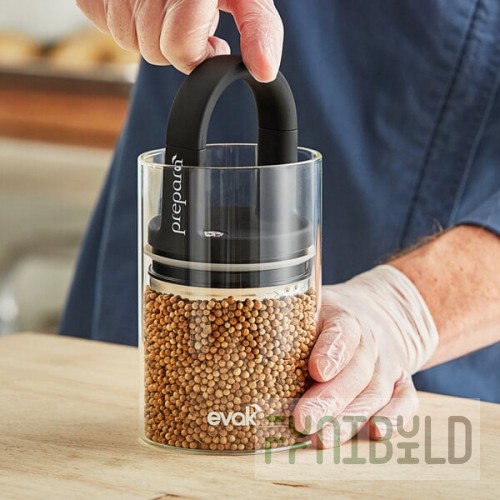 Prepara Evak Classic 0.75 Qt. Clear Glass Round Airtight Food Storage Container with Push Down Lid PP09-EDSBKR