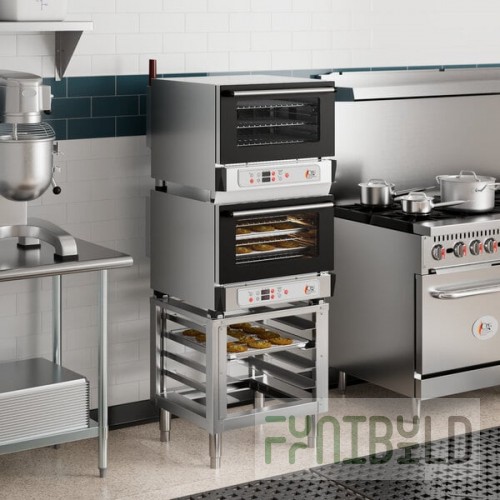 Cooking Performance Group COH-D3-A Double Stacked Electric Digital 3 Tray Half Size Convection Oven with Moisture Injection and Stand - 120V