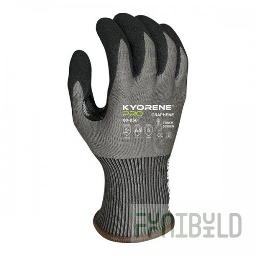 Armor Guys Kyorene Pro 00-850-L Gray 15 Gauge A5 Graphene Gloves with Black HCT Microfoam Nitrile Palm Coating and Black Cuff - Large