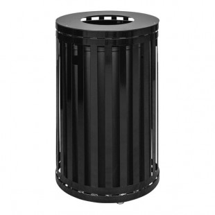 Ex-Cell Kaiser SCTP-40 ND BLK Streetscape Black Gloss 45 Gallon Round Outdoor Trash Can with Flat Top Lid