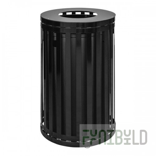 Ex-Cell Kaiser SCTP-40 ND BLK Streetscape Black Gloss 45 Gallon Round Outdoor Trash Can with Flat Top Lid
