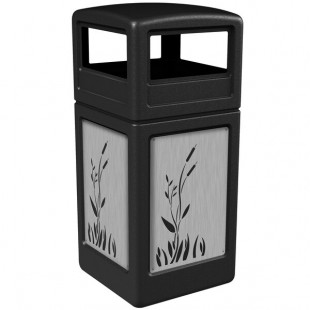 Commercial Zone 732996199 42 Gallon Black Square Trash Can with Stainless Steel Cattail Panels and Dome Lid Commercial Zone 732996199 42 Gallon Black Square Trash Can with Stainless Steel Cattail Panels and Dome Lid