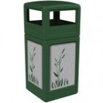 Commercial Zone 732996199 42 Gallon Black Square Trash Can with Stainless Steel Cattail Panels and Dome Lid Commercial Zone 732996199 42 Gallon Black Square Trash Can with Stainless Steel Cattail Panels and Dome Lid