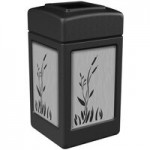 Commercial Zone 732996199 42 Gallon Black Square Trash Can with Stainless Steel Cattail Panels and Dome Lid Commercial Zone 732996199 42 Gallon Black Square Trash Can with Stainless Steel Cattail Panels and Dome Lid