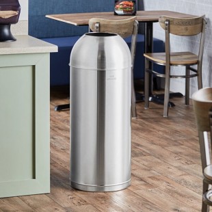 Lancaster Table & Seating 15 Gallon Stainless Steel Round Decorative Trash Can with Open Dome Lid Lancaster Table & Seating 15 Gallon Stainless Steel Round Decorative Trash Can with Open Dome Lid