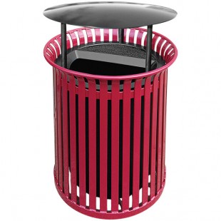 Wausau Tile MF3206 39 Gallon Flat Steel Round Outdoor Trash Can with Aluminum Ash-N-Trash Lid and Rain Hood