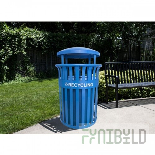 Ex-Cell Kaiser RC-SCD2633 RBL Streetscape Blue Gloss 37 Gallon Round Classic Outdoor Recycling Bin with Canopy