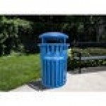 Ex-Cell Kaiser RC-SCD2633 RBL Streetscape Blue Gloss 37 Gallon Round Classic Outdoor Recycling Bin with Canopy