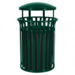 Ex-Cell Kaiser RC-SCD2633 RBL Streetscape Blue Gloss 37 Gallon Round Classic Outdoor Recycling Bin with Canopy