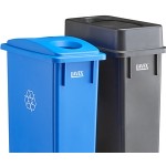 Lavex 46 Gallon 2-Stream Slim Rectangular Mobile Recycle Station with Black Drop Shot and Blue Bottle / Can Lids