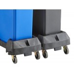 Lavex 46 Gallon 2-Stream Slim Rectangular Mobile Recycle Station with Black Drop Shot and Blue Bottle / Can Lids